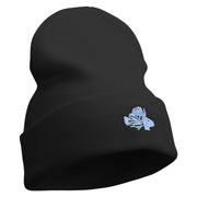 Lion Fish Embroidered 12 Inch Long Knitted Beanie - Black OSFM