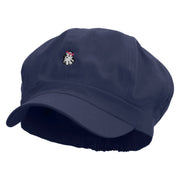 Flower Ghost Embroidered Cotton Elastic Newsboy Cap - Navy OSFM