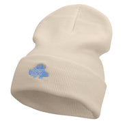 Lion Fish Embroidered 12 Inch Long Knitted Beanie - Birch OSFM