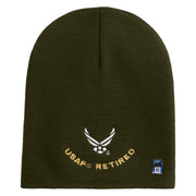 USAF Retired Embroidered 8" Knit Short Beanie - Olive OSFM