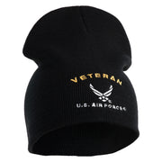 Veteran US Air Force Embroidered 8" Knit Short Beanie - Black OSFM