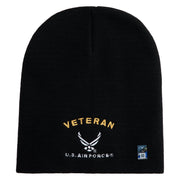Veteran US Air Force Embroidered 8" Knit Short Beanie - Black OSFM