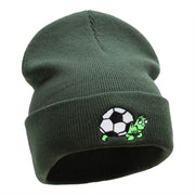 Soccer Ball Tortoise Embroidered 12 Inch Long Knitted Beanie