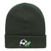 Soccer Ball Tortoise Embroidered 12 Inch Long Knitted Beanie