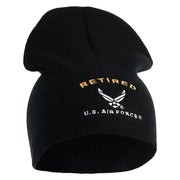 Retired US Air Force Embroidered 8" Knit Short Beanie - Black OSFM