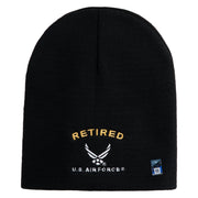 Retired US Air Force Embroidered 8" Knit Short Beanie - Black OSFM
