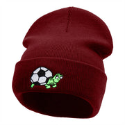 Soccer Ball Tortoise Embroidered 12 Inch Long Knitted Beanie