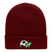 Soccer Ball Tortoise Embroidered 12 Inch Long Knitted Beanie