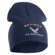 Retired US Air Force Embroidered 8" Knit Short Beanie - Navy OSFM