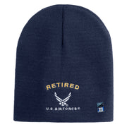 Retired US Air Force Embroidered 8" Knit Short Beanie - Navy OSFM