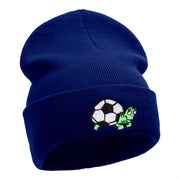 Soccer Ball Tortoise Embroidered 12 Inch Long Knitted Beanie