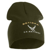 Retired US Air Force Embroidered 8" Knit Short Beanie - Olive OSFM
