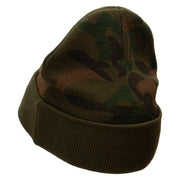 Carpenter Dad Camo Knit Long Beanie with Cuff - Green OSFM