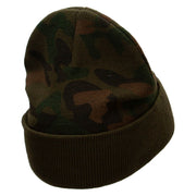 Carpenter Dad Camo Knit Long Beanie with Cuff - Green OSFM