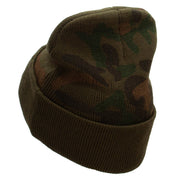 Happy Grandparents Day Embroidered Camo Knit Long Beanie with Cuff - Green OSFM