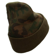 Happy Grandparents Day Embroidered Camo Knit Long Beanie with Cuff - Green OSFM