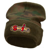 Bowling Letters Embroidered Camo Knit Long Beanie with Cuff - Green OSFM