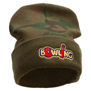 Bowling Letters Embroidered Camo Knit Long Beanie with Cuff - Green OSFM