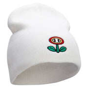 Game Flower Embroidered 8 Inch Short Beanie - White OSFM