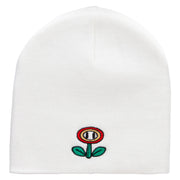 Game Flower Embroidered 8 Inch Short Beanie - White OSFM