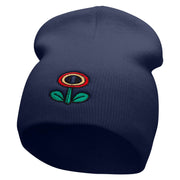 Game Flower Embroidered 8 Inch Short Beanie - Navy OSFM