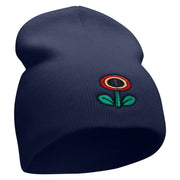 Game Flower Embroidered 8 Inch Short Beanie - Navy OSFM