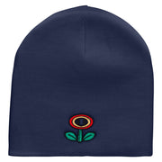 Game Flower Embroidered 8 Inch Short Beanie - Navy OSFM