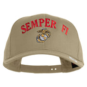 US Marine Semper Fidelis Design Embroidered Solid Cotton Twill Pro Style Cap - Khaki OSFM