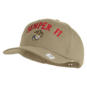 US Marine Semper Fidelis Design Embroidered Solid Cotton Twill Pro Style Cap - Khaki OSFM