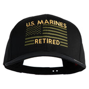 US Marines Retired Flag Design Embroidered Solid Cotton Twill Pro Style Cap - Black OSFM