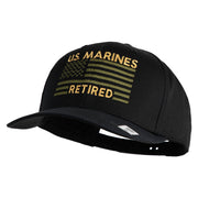 US Marines Retired Flag Design Embroidered Solid Cotton Twill Pro Style Cap - Black OSFM