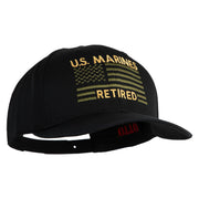 US Marines Retired Flag Design Embroidered Solid Cotton Twill Pro Style Cap - Black OSFM