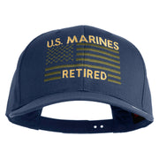 US Marines Retired Flag Design Embroidered Solid Cotton Twill Pro Style Cap - Navy OSFM