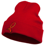 Kidney Cancer Ribbon Embroidered Long Beanie