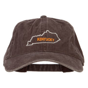 Kentucky with Map Outline Embroidered Washed Cotton Cap