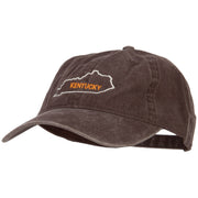 Kentucky with Map Outline Embroidered Washed Cotton Cap