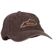 Kentucky with Map Outline Embroidered Washed Cotton Cap