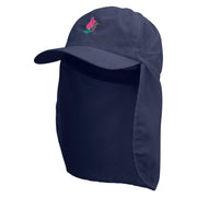 Blooming Lilac Embroidered Flap Hats - Navy OSFM