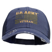 Licensed US Army Veteran Flag Embroidered Low Profile Special Cotton Mesh Cap - Navy OSFM