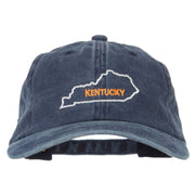 Kentucky with Map Outline Embroidered Washed Cotton Cap