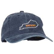 Kentucky with Map Outline Embroidered Washed Cotton Cap