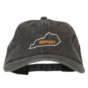 Kentucky with Map Outline Embroidered Washed Cotton Cap