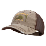 Licensed US Army Veteran Flag Embroidered Low Profile Special Cotton Mesh Cap - Khaki-Brown OSFM
