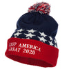 Keep America Great 2020 Letters Embroidered USA Flag Cuffed Pom Long Beanie