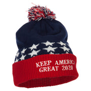 Keep America Great 2020 Letters Embroidered USA Flag Cuffed Pom Long Beanie