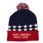 Keep America Great 2020 Letters Embroidered USA Flag Cuffed Pom Long Beanie