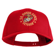 US Marine Corps Veteran Emblem Embroidered Solid Cotton Twill Pro Style Cap - Red OSFM
