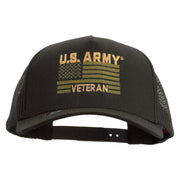 Licensed U.S. Army Veteran Flag Embroidered Twill 5 panel Mesh Back Cap - Charcoal OSFM