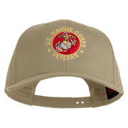 US Marine Corps Veteran Emblem Embroidered Solid Cotton Twill Pro Style Cap - Khaki OSFM