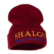 Shalom Happy Hanukkah Embroidered Long Knitted Beanie